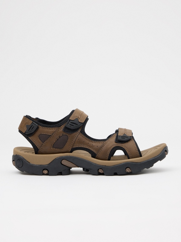 Brown leather effect sports sandals dark brown