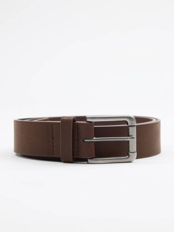 Men's brown leatherette belt brown rolled view