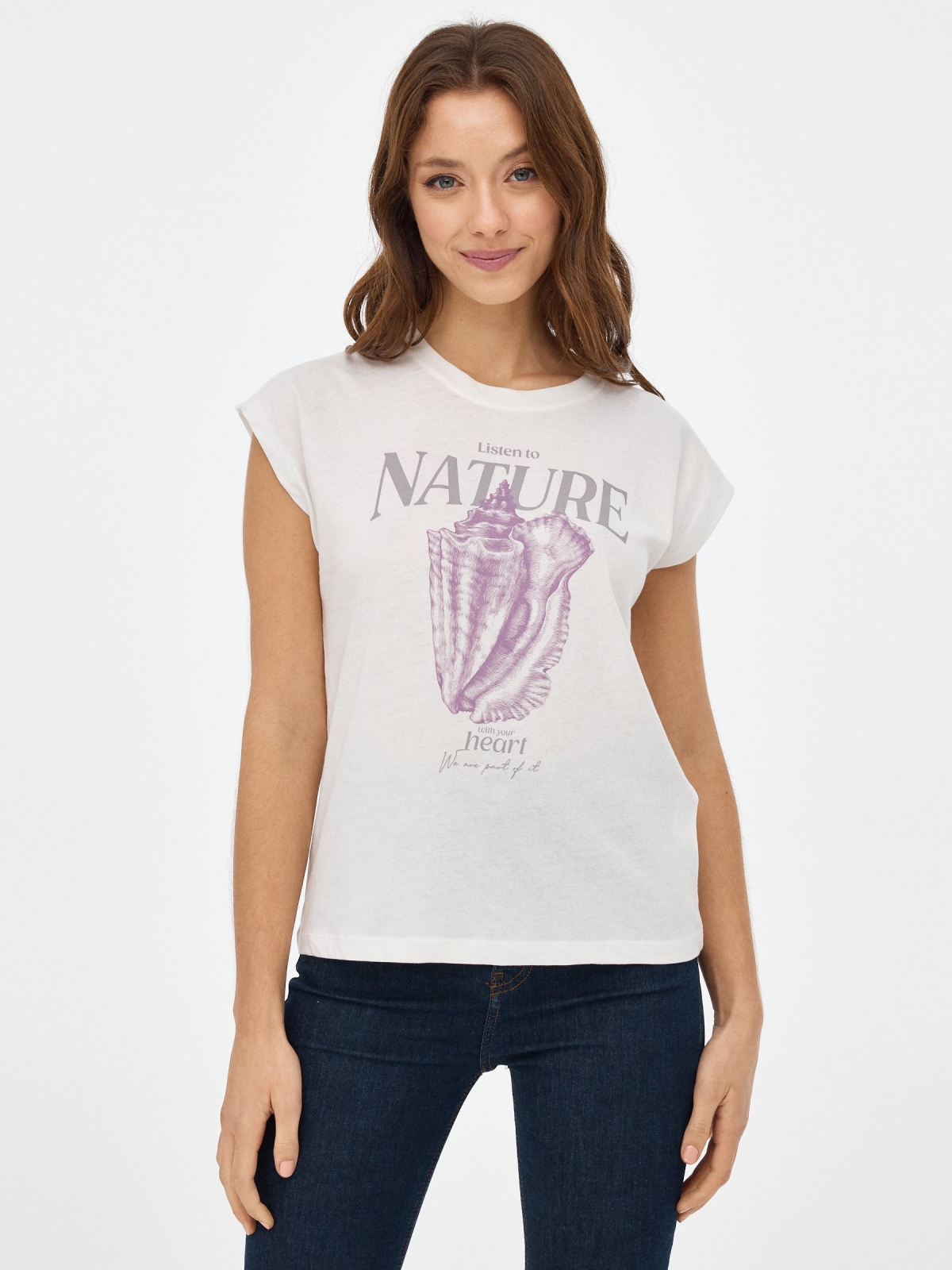 T-shirt with print off white middle front view