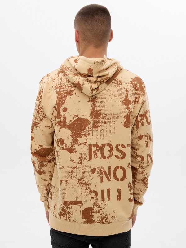 Text hooded sweatshirt sand middle back view