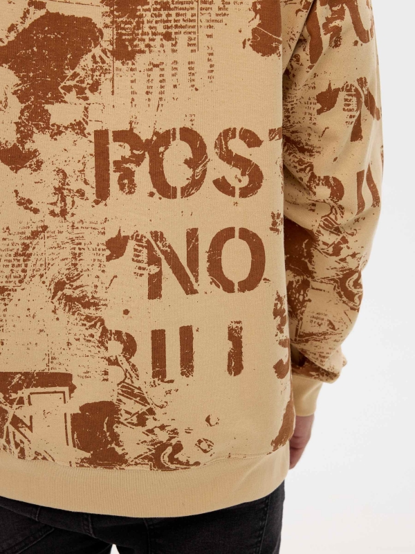 Text hooded sweatshirt sand detail view