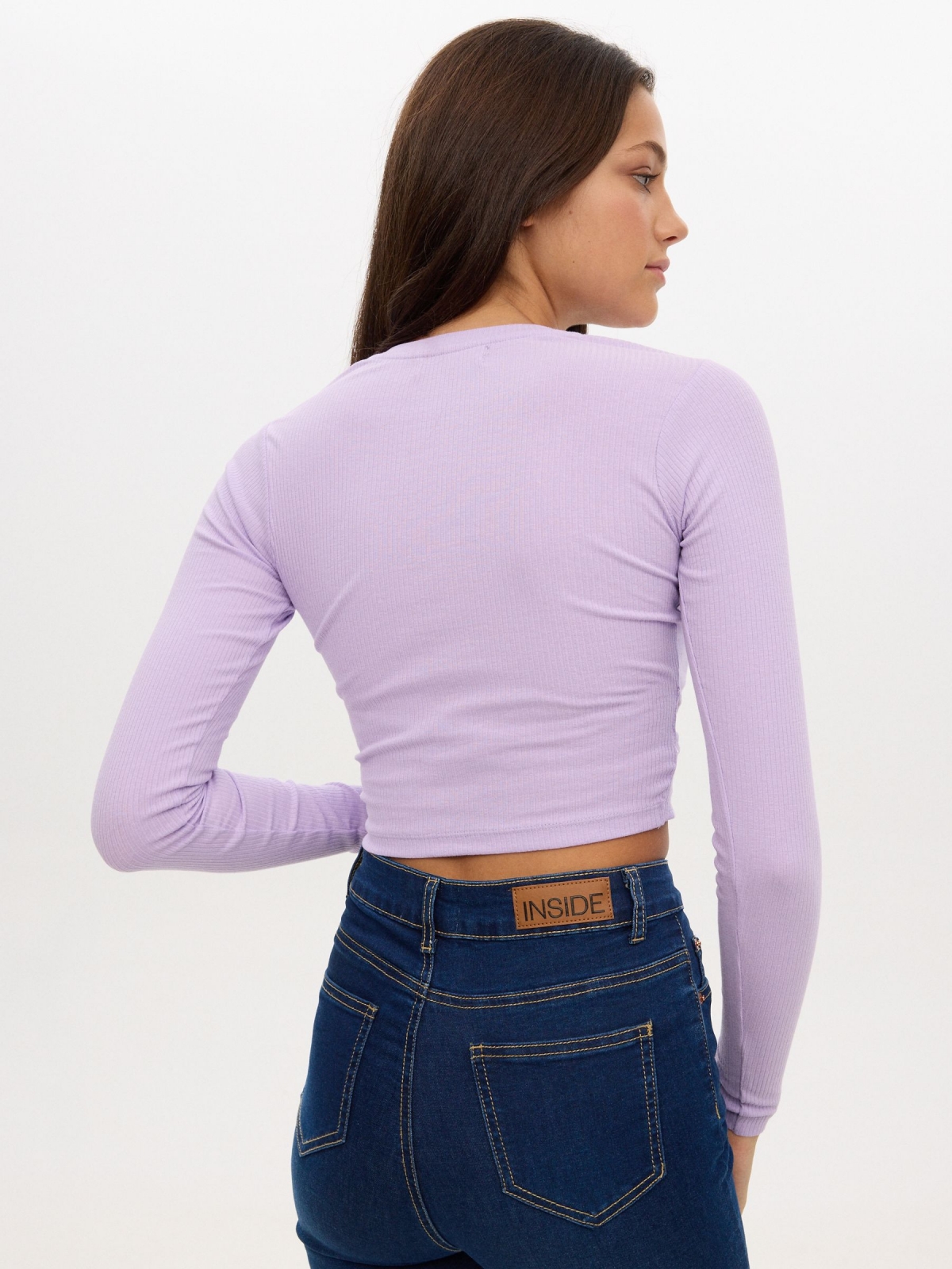 Rib cut out t-shirt lilac middle back view