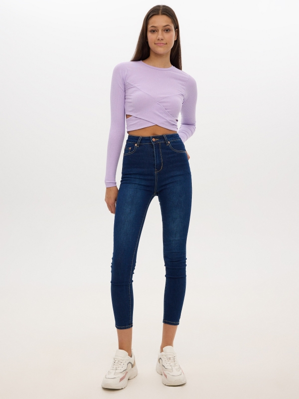 Rib cut out t-shirt lilac front view