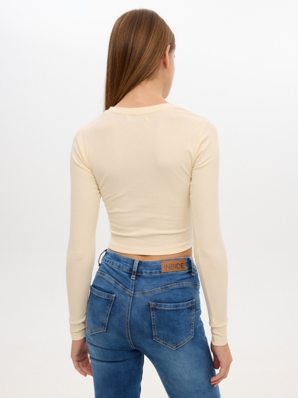 Rib cut out t-shirt beige middle back view