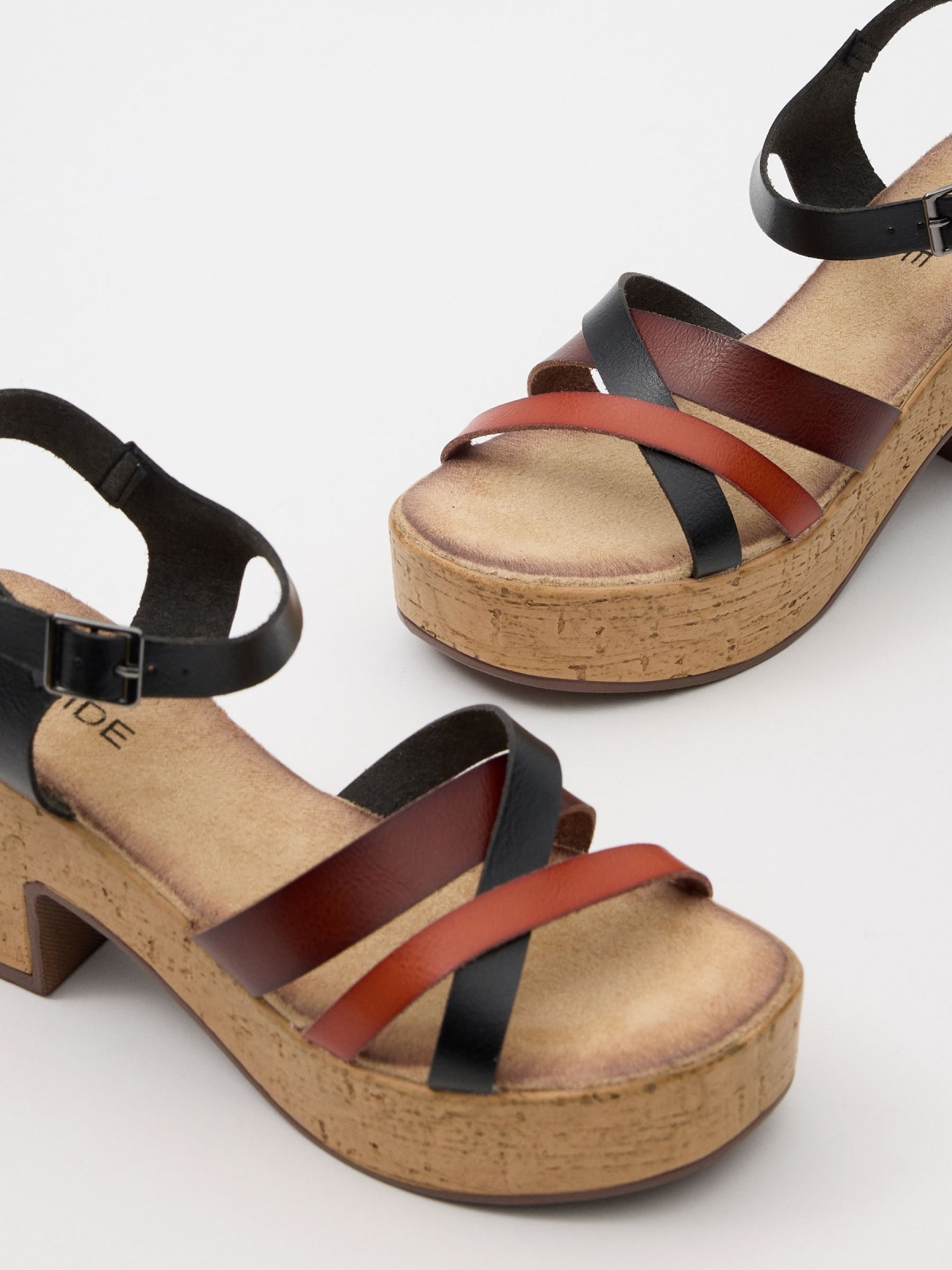 Platform sandal with straps dark brown detail view