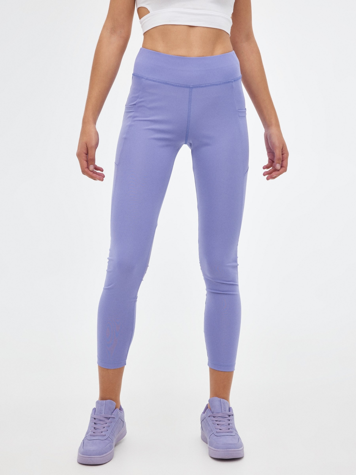 Leggings with mesh detail lilac middle front view