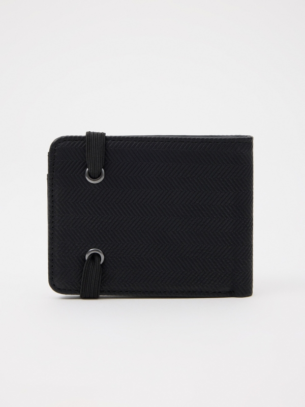 Black leatherette wallet with elastic band black back view