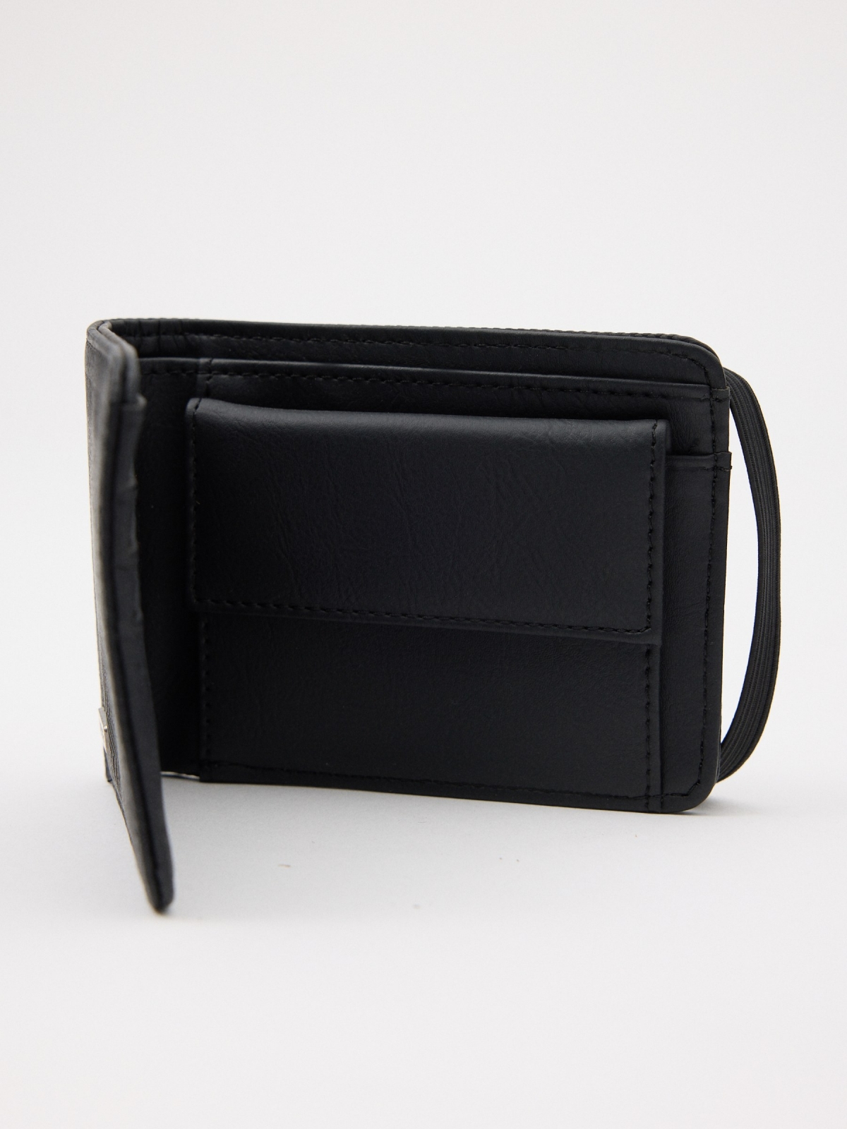 Black leatherette wallet with elastic band black detail view