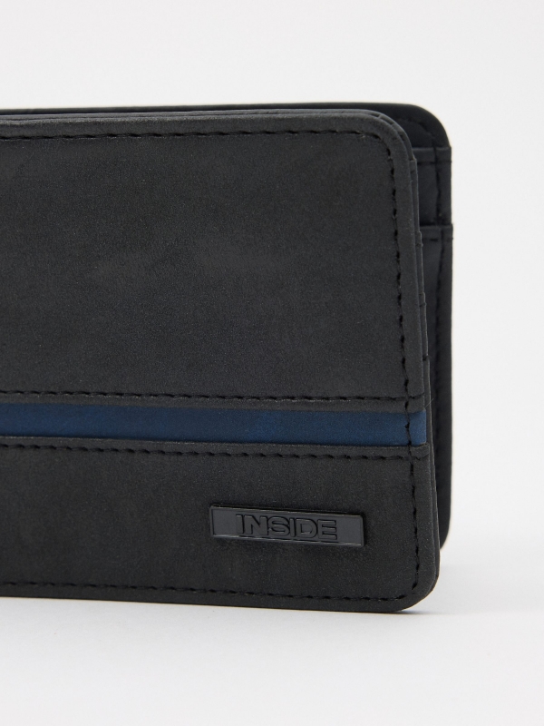 Black and blue leatherette wallet black 45º side view