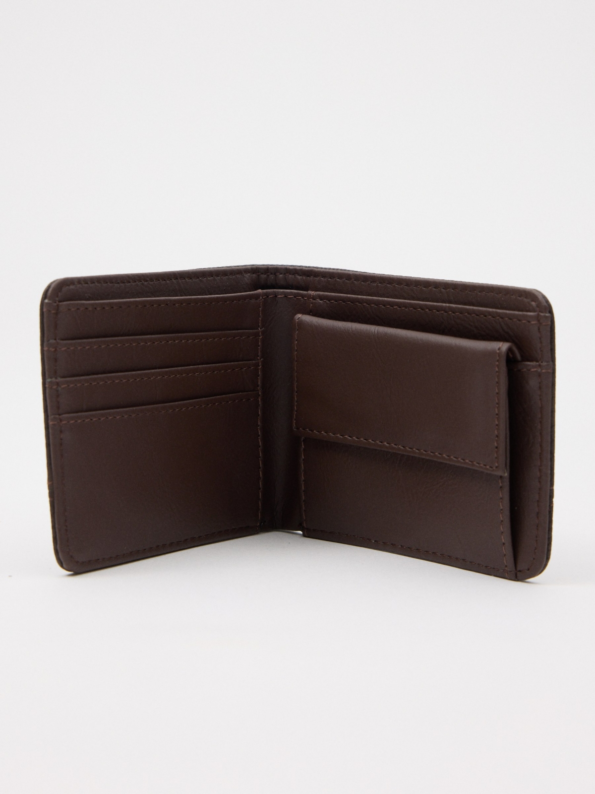 Brown leatherette wallet brown back view