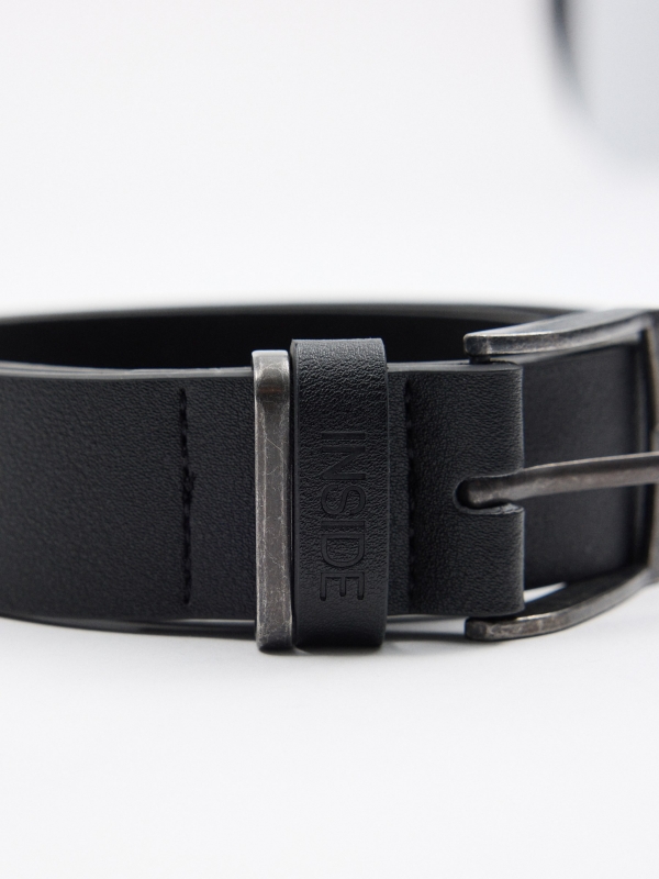 Men's black leatherette belt black buckle