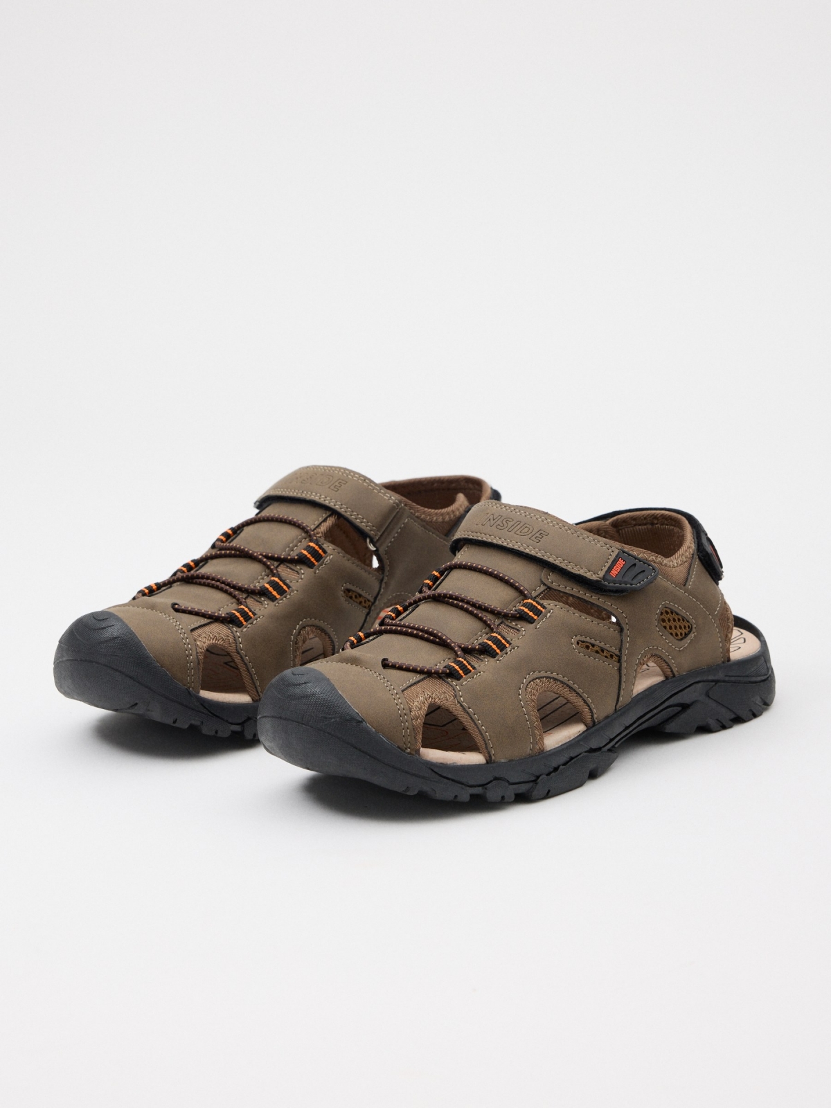 Sport crab sandal velcro earth brown 45º front view