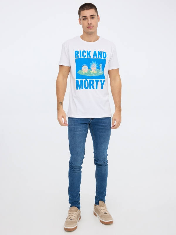T-shirt Rick & Morty branco vista geral frontal
