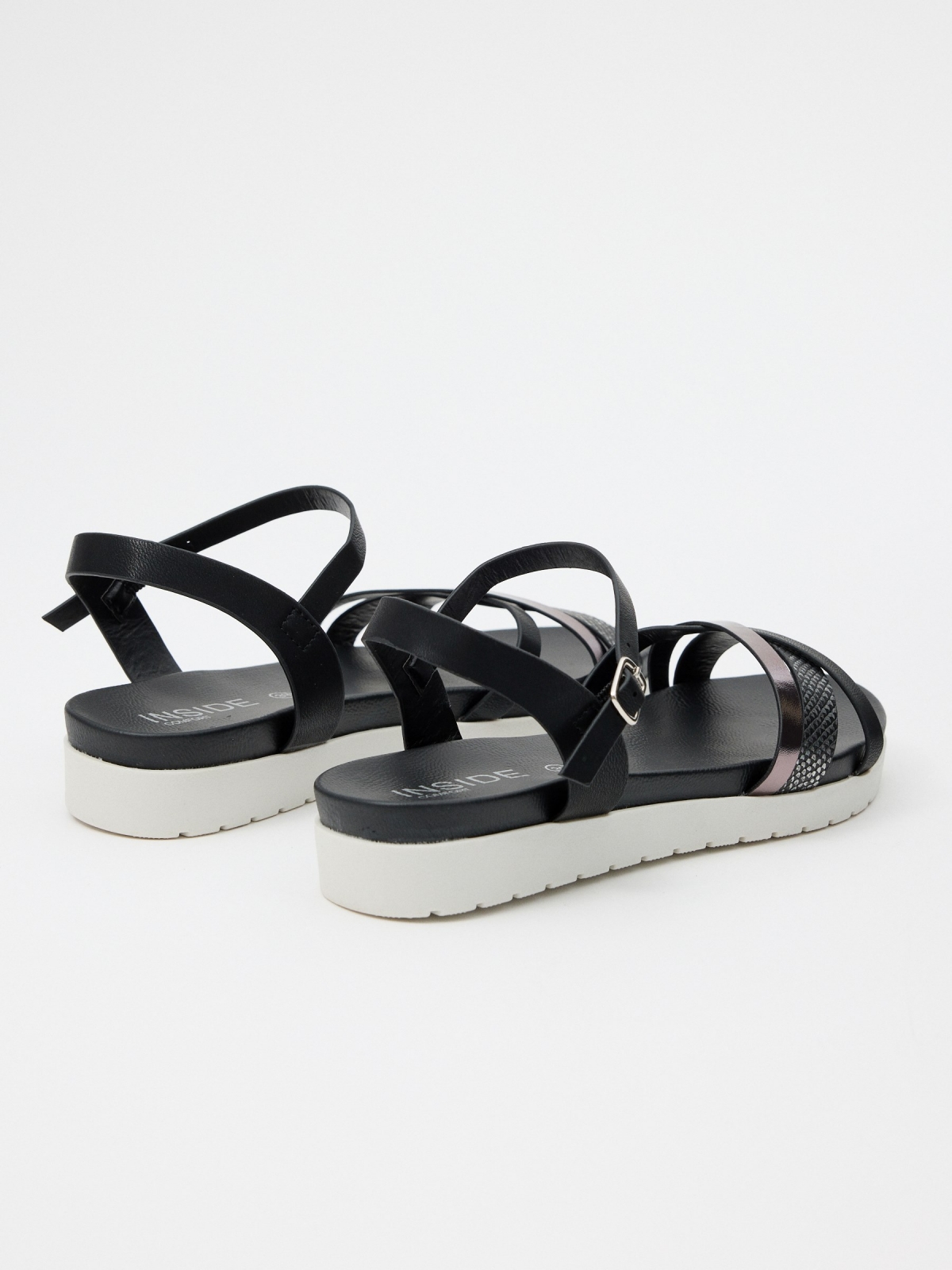 Strappy sandals with glitter black 45º back view