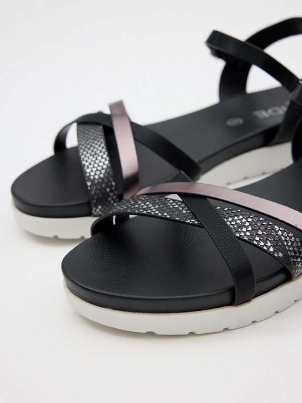 Strappy sandals with glitter black detail view