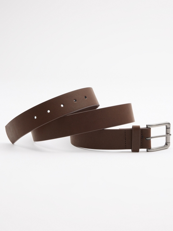 Men's brown leatherette belt brown buckle