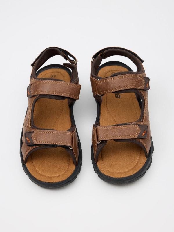 Brown leather effect velcro sandal zenithal view