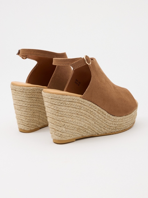 Leather effect wedge clog light brown 45º back view