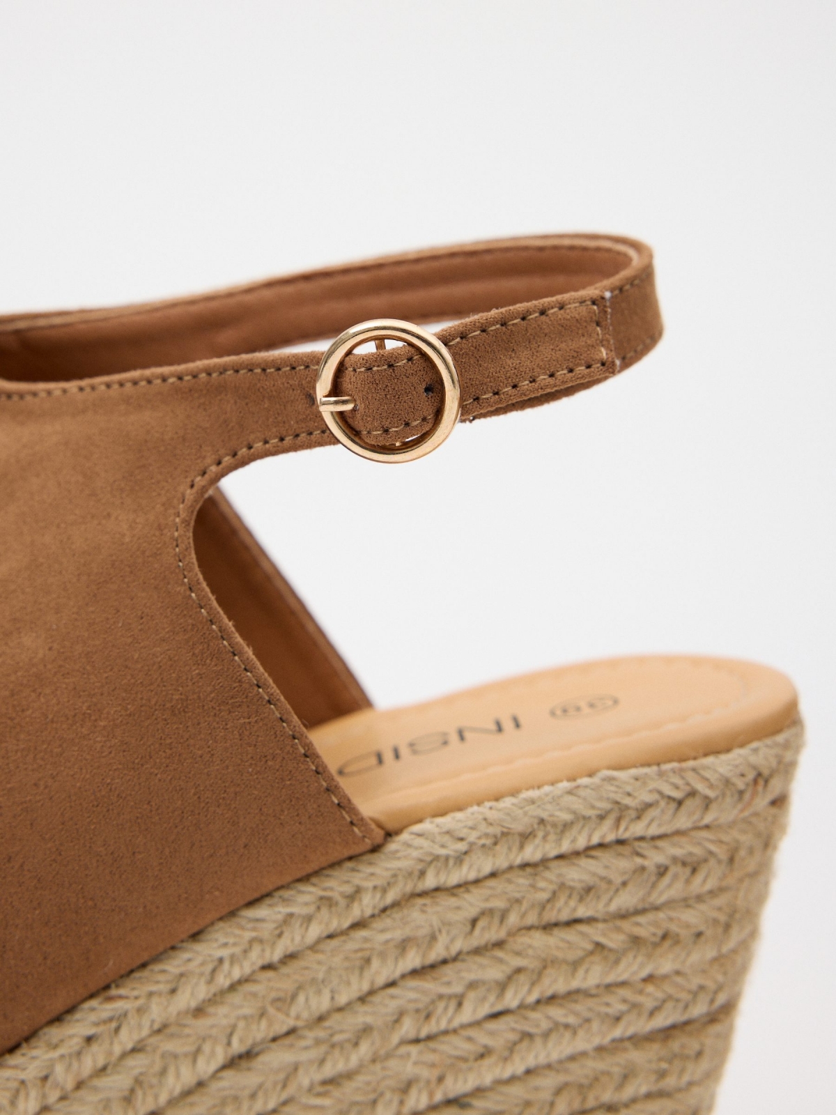 Leather effect wedge clog light brown detail view