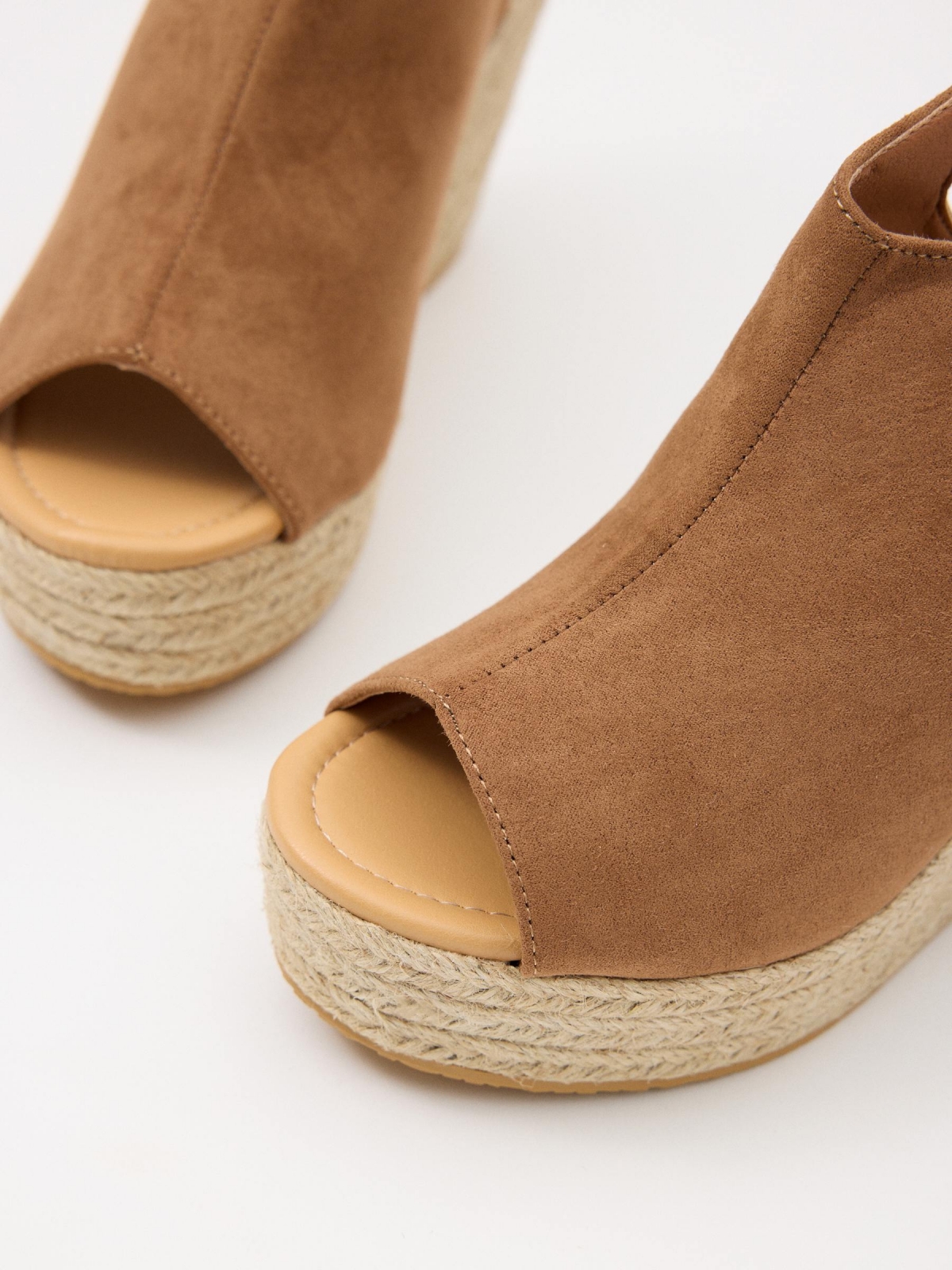 Leather effect wedge clog light brown detail view