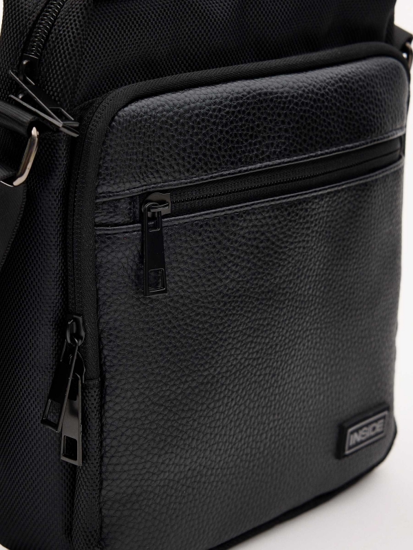 Black leatherette shoulder bag black 45º side view