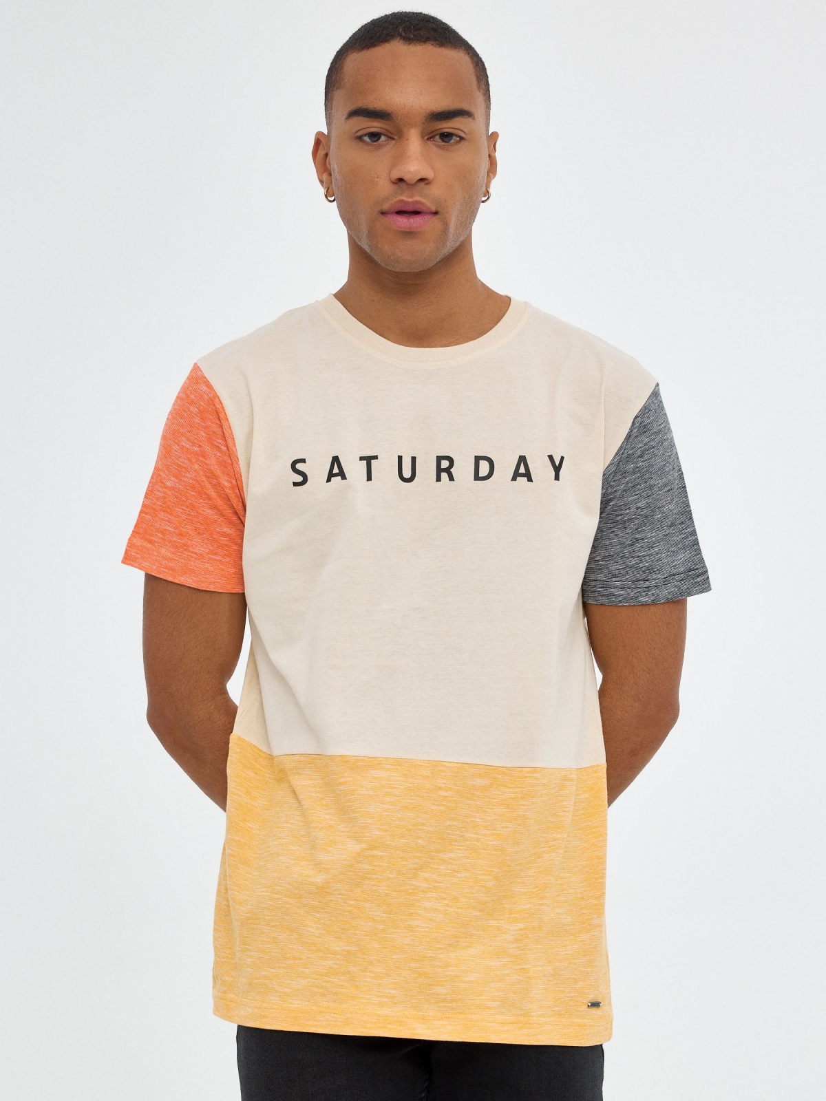 Saturday color block T-shirt sand middle front view