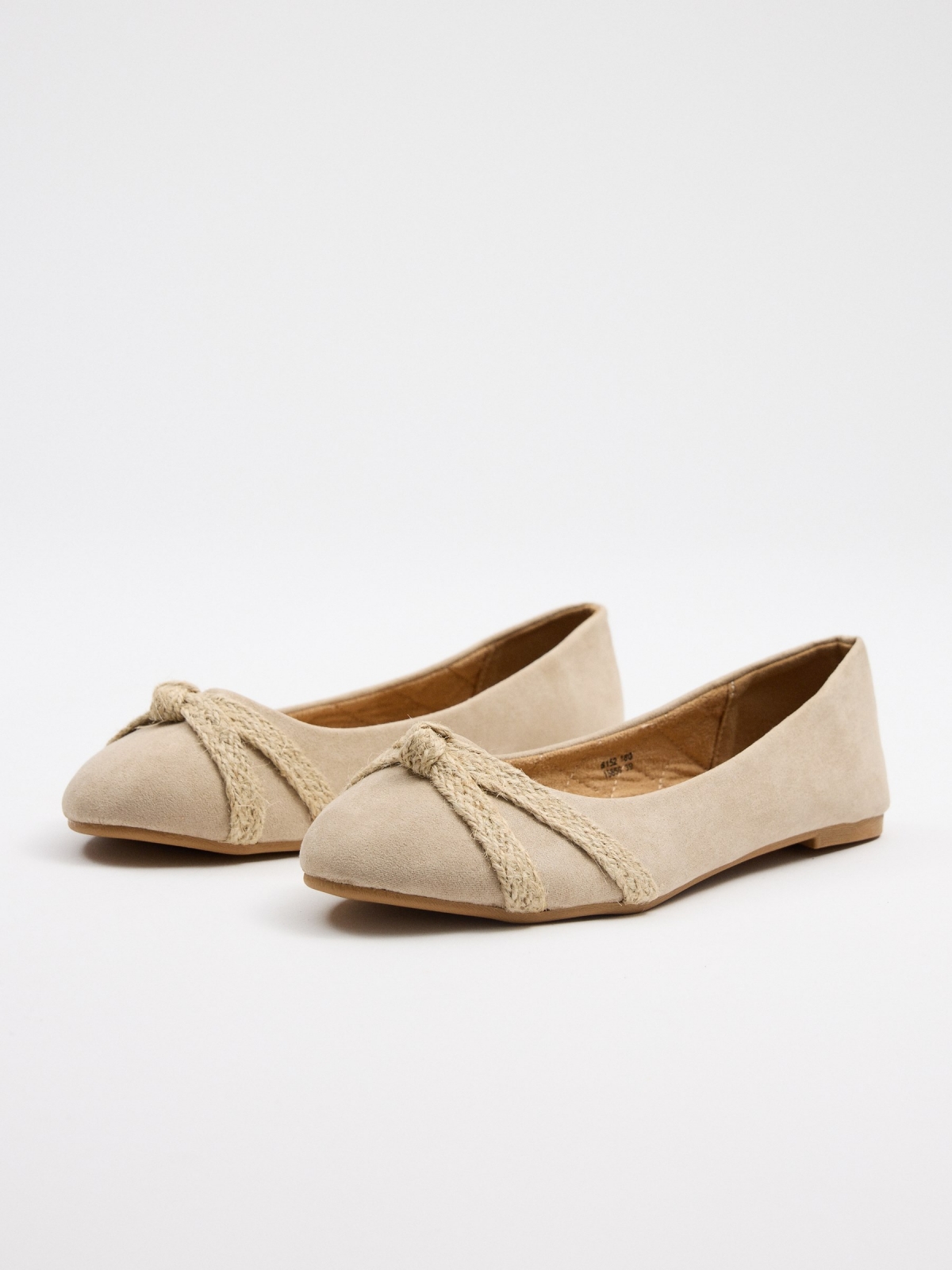 Ballerinas with crossed jute strap beige 45º front view
