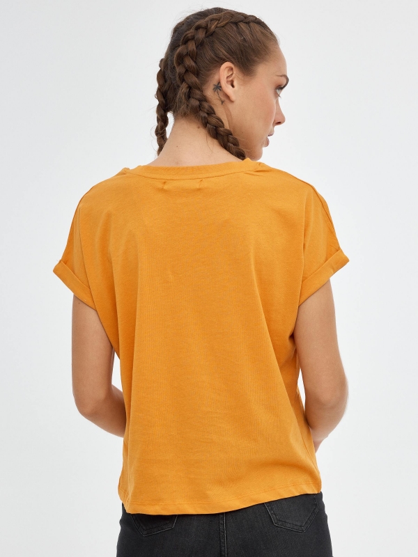 Planets print t-shirt ochre middle back view