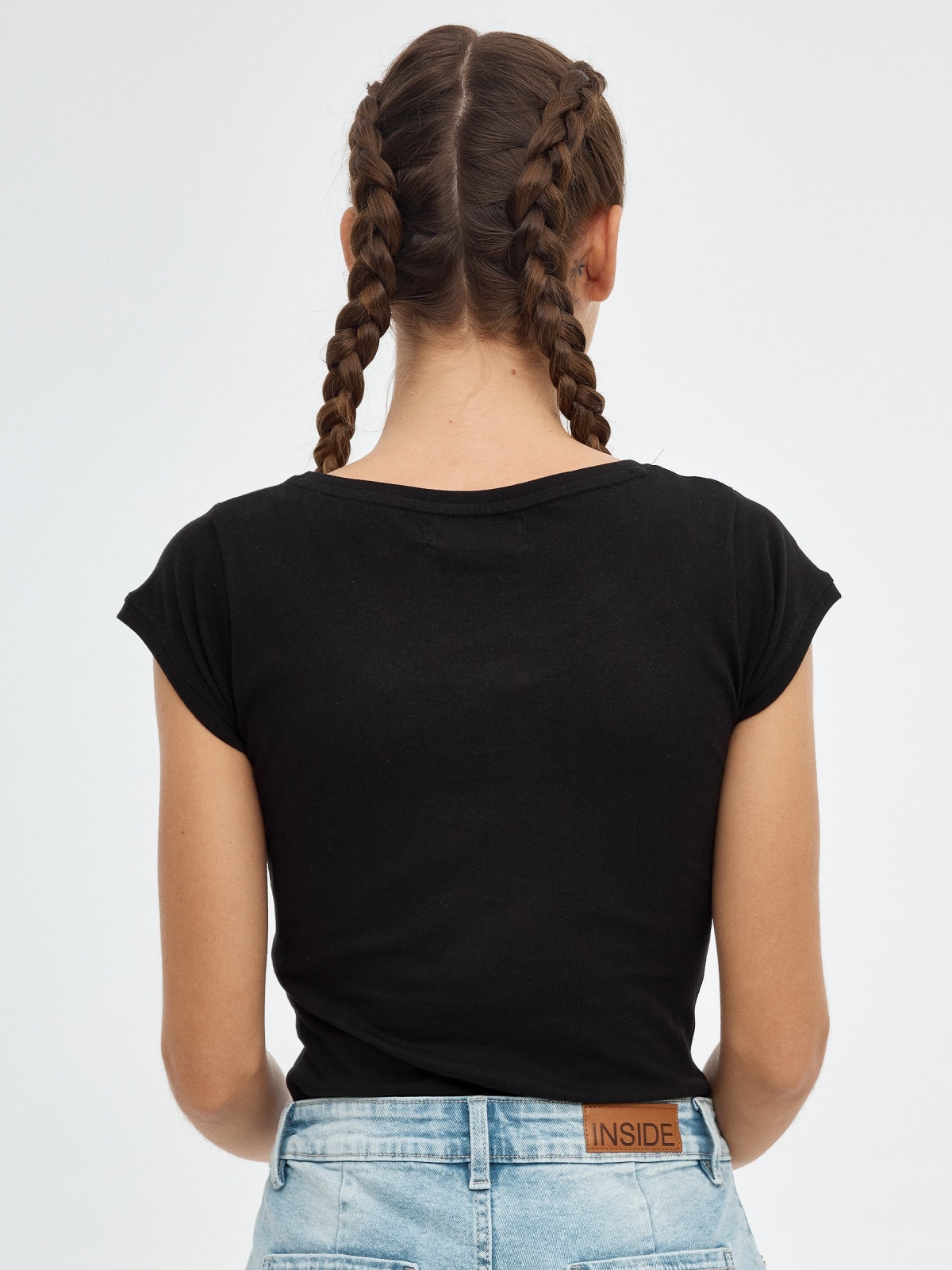 T-shirt print Girlboss preto vista meia traseira