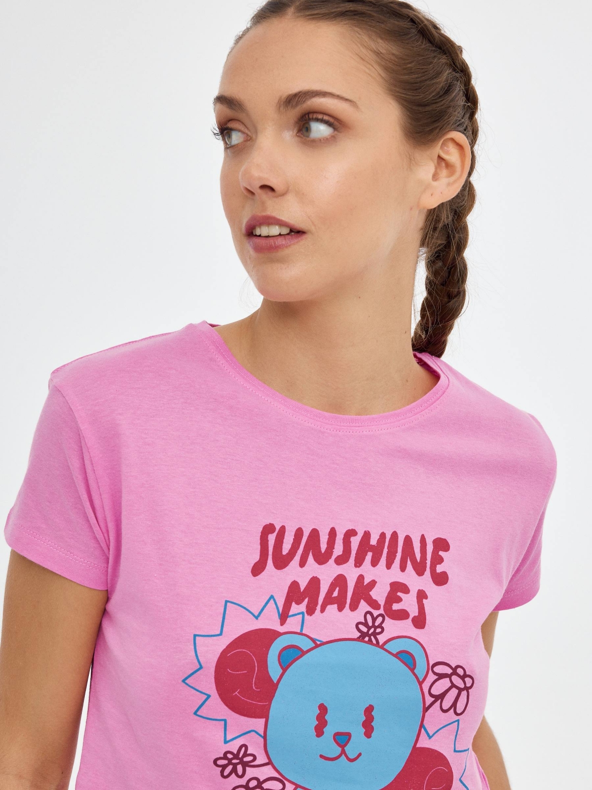 T-shirt Sunshine rosa vista detalhe