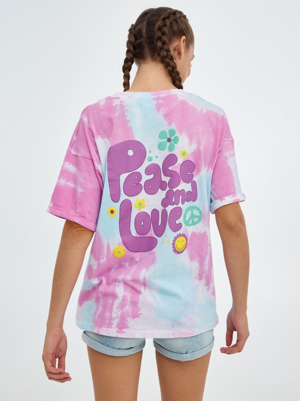 T-shirt tie&dye Good Vibes multicolorido vista meia traseira