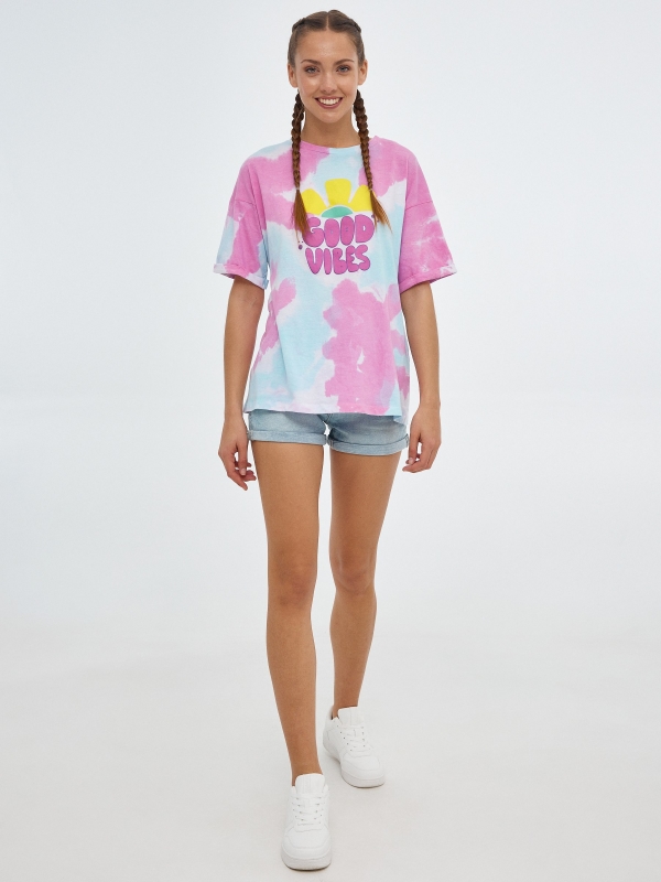 Tie&dye T-shirt Good Vibes multicolor front view