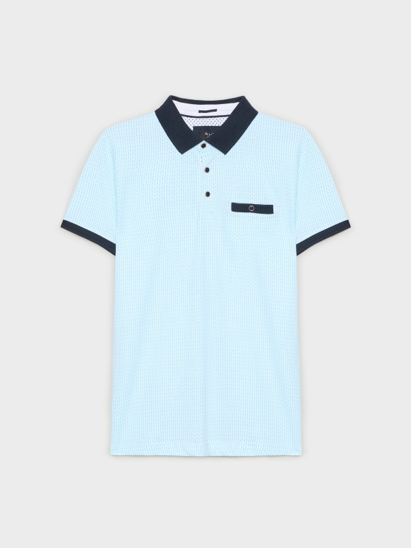  Printed polo shirt with rib details light blue