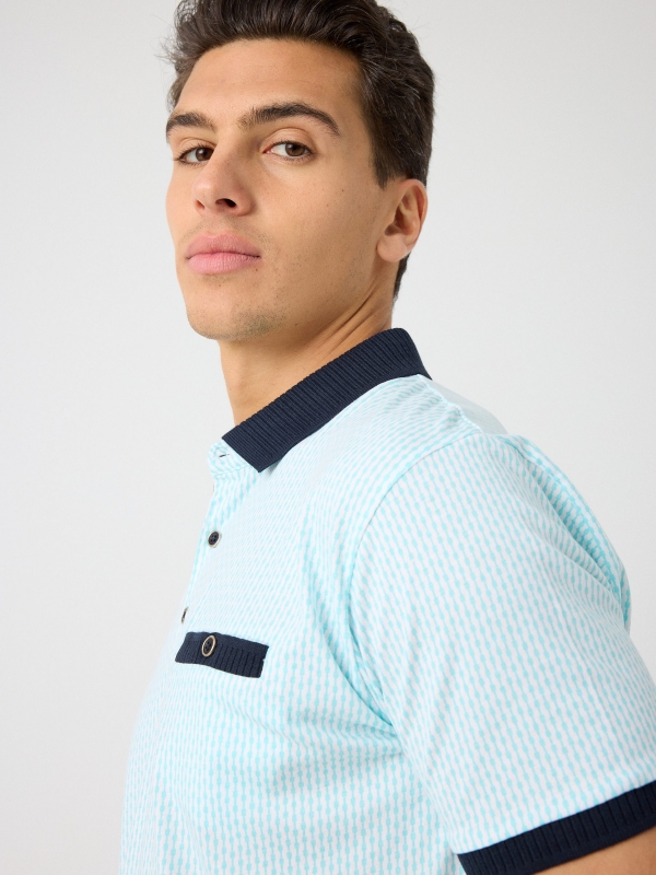 Printed polo shirt with rib details light blue detail view