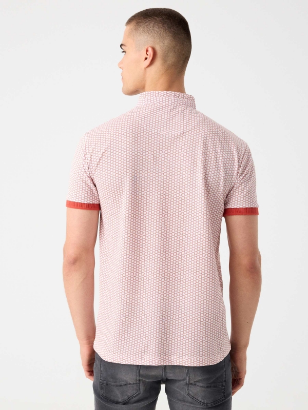 Mandarin collar printed polo shirt with pocket red middle back view