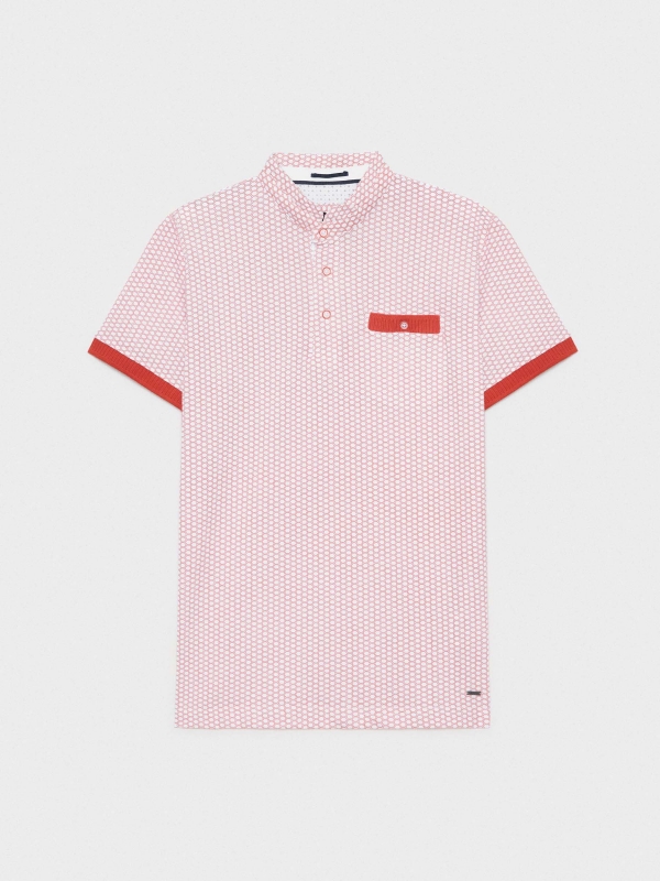  Mandarin collar printed polo shirt with pocket red