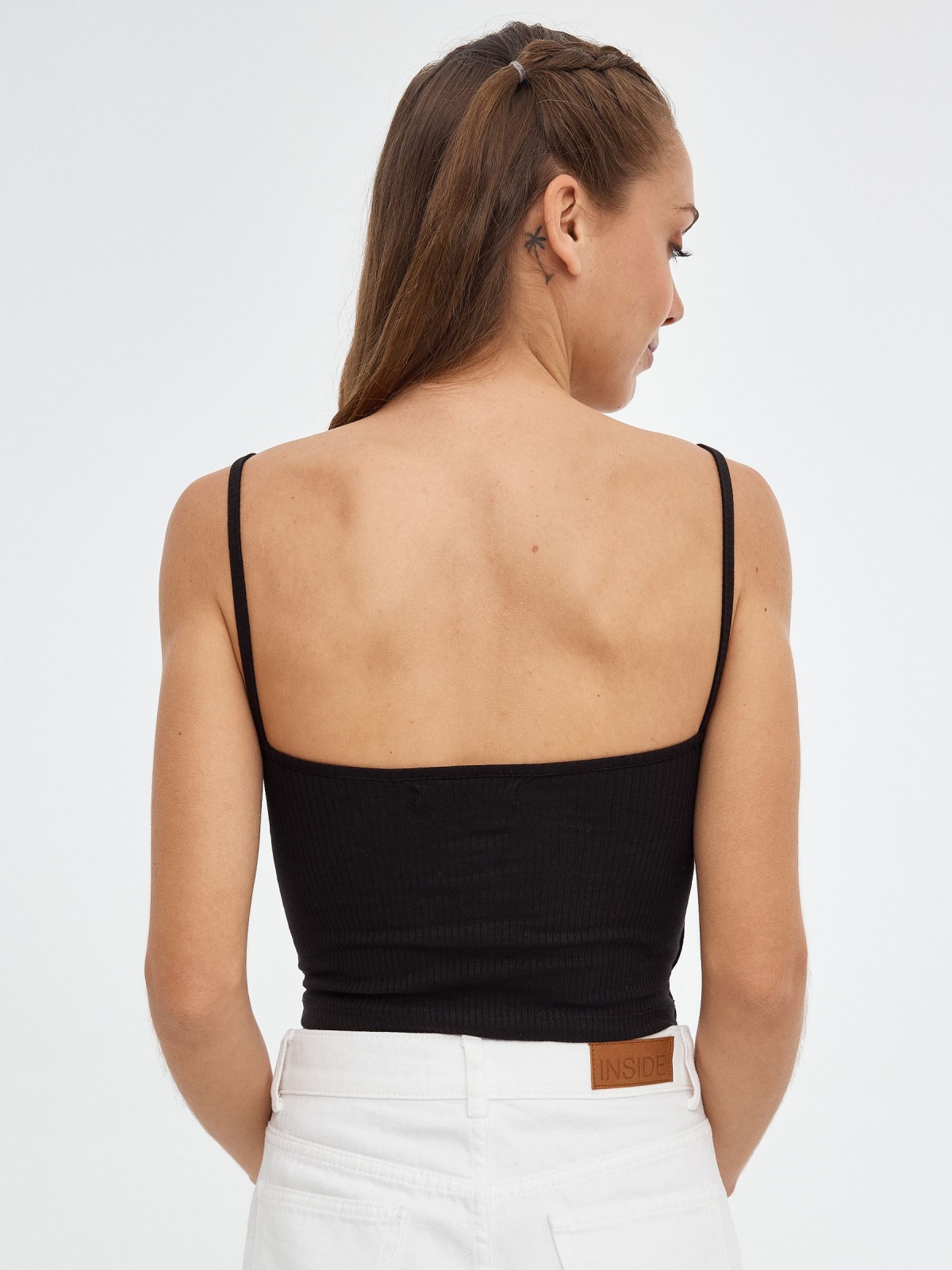 Top ribbed straps black middle back view