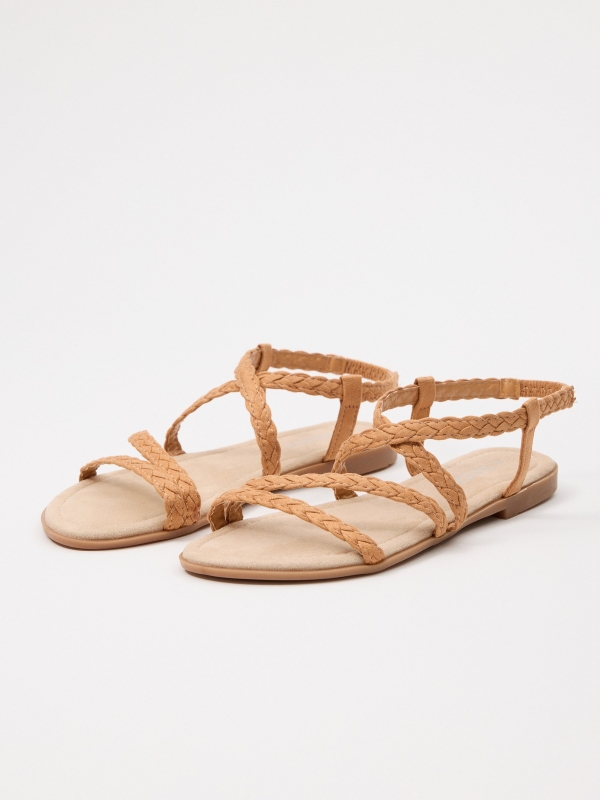 Braided straps sandal taupe 45º front view