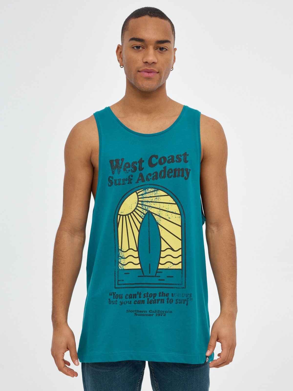 Oversized surf printed t-shirt emerald middle front view