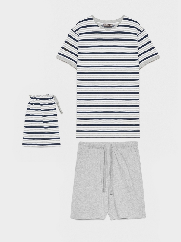 Short striped print pajamas grey