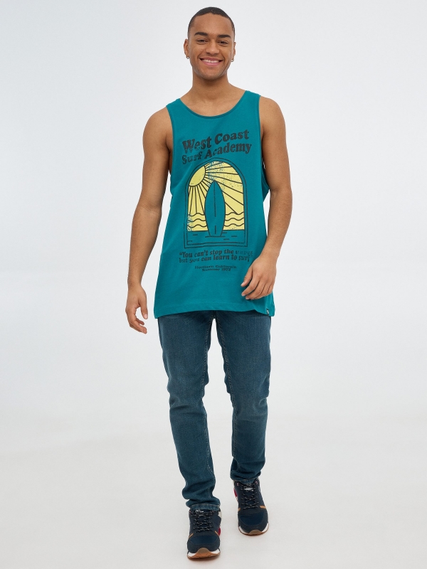 Oversized surf printed t-shirt emerald front view