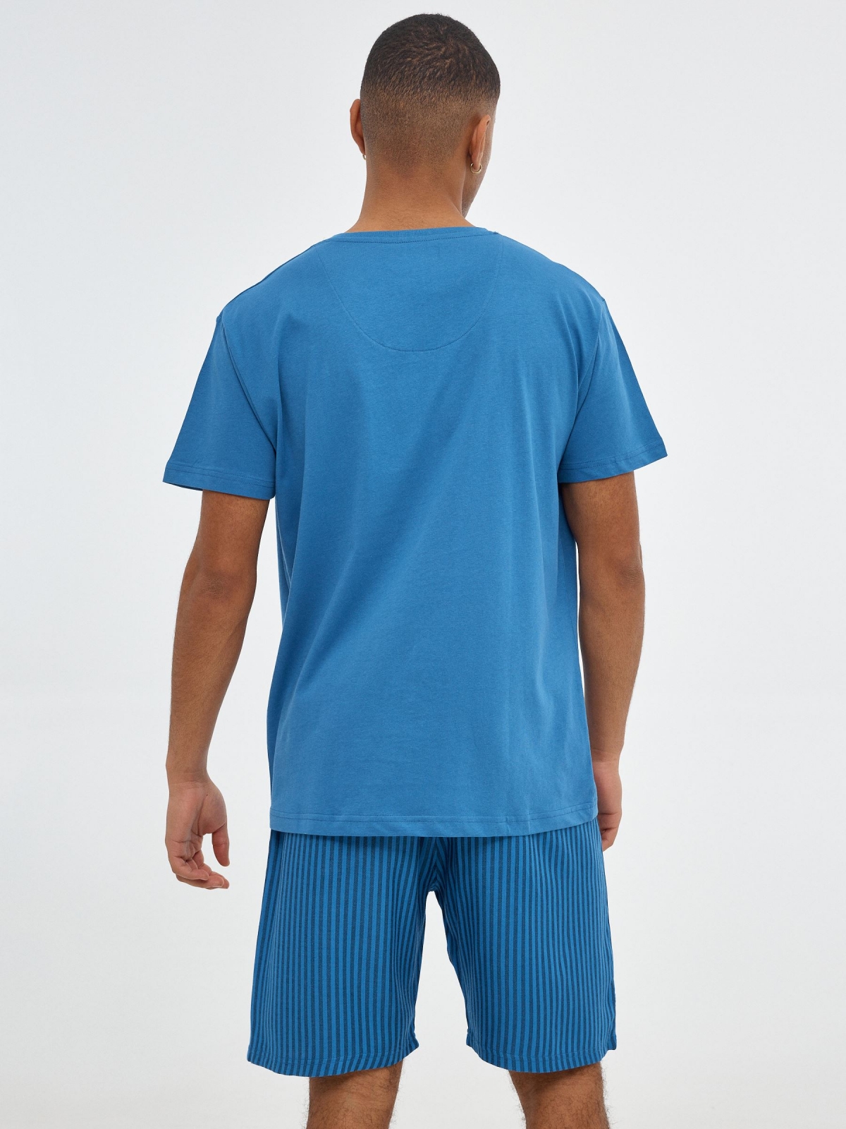 Calças de pijama de homem às riscas azul vista geral traseira