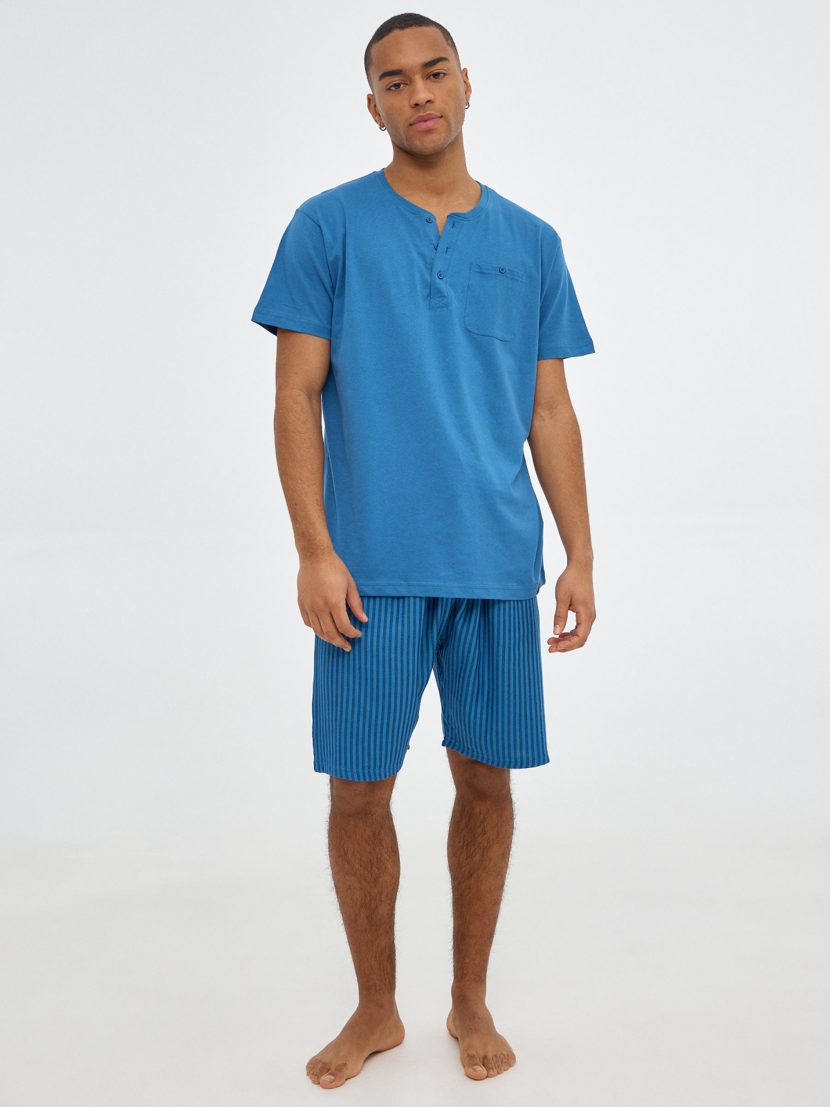 Men's pajamas striped pants blue middle front view