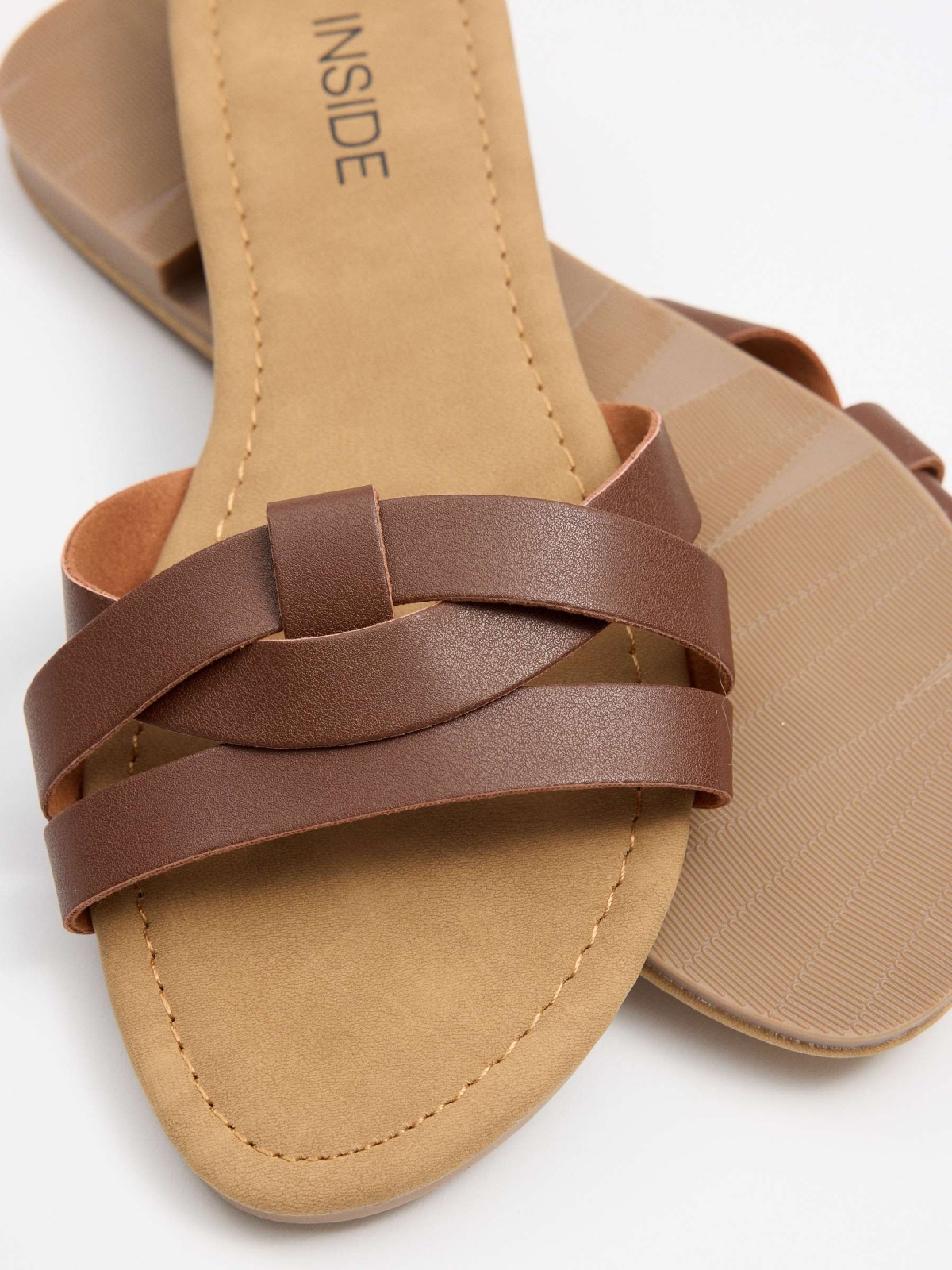 Strappy thong sandal earth brown detail view