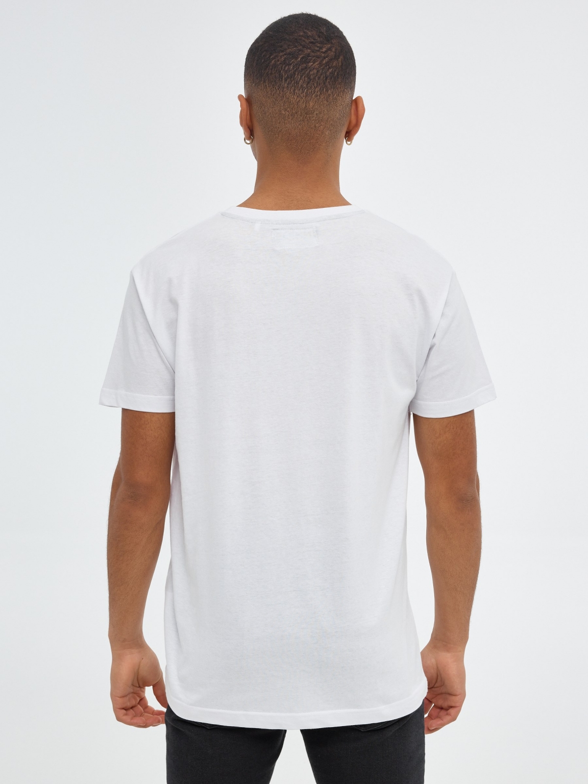 Camiseta gráfico con bolsillo blanco vista media trasera