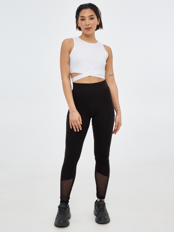 Legging with mesh details black front view