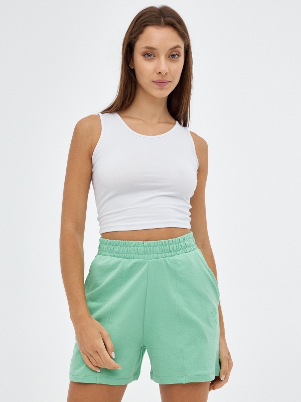 Plush green shorts mint middle front view