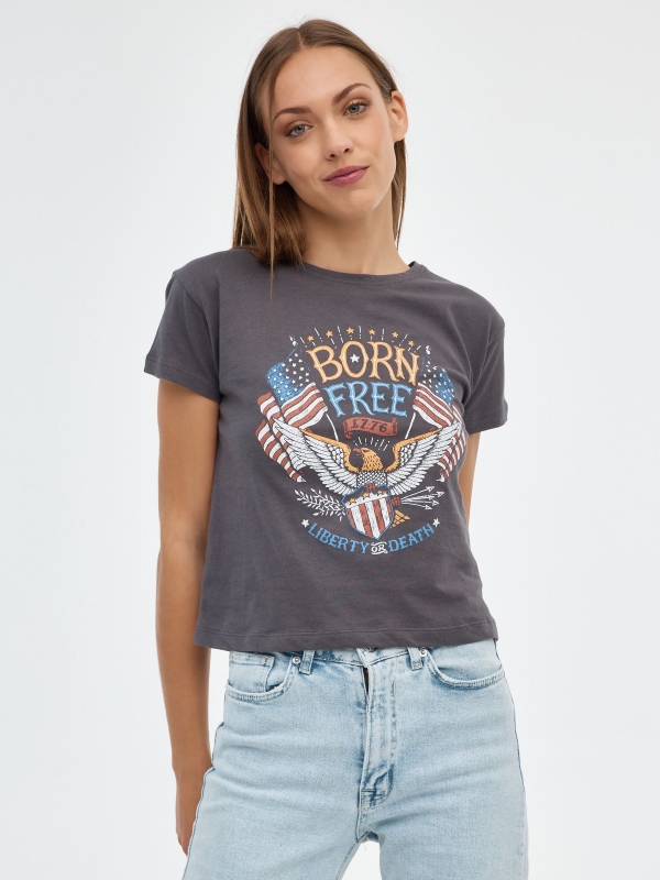Born Free T-shirt dark grey middle front view