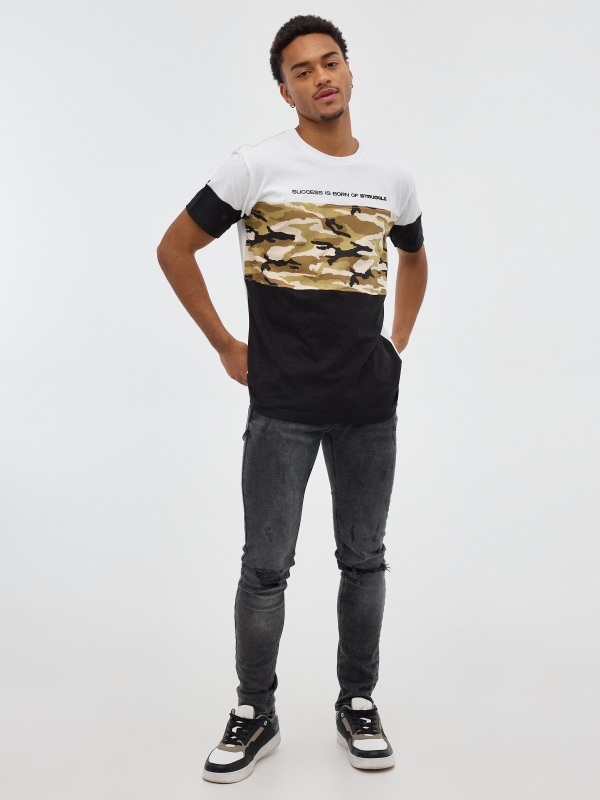 Camouflage print t-shirt white front view