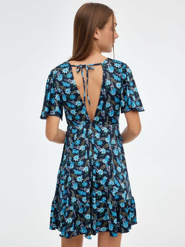 Mini-vestido com decote de crossover azul marinho vista meia traseira